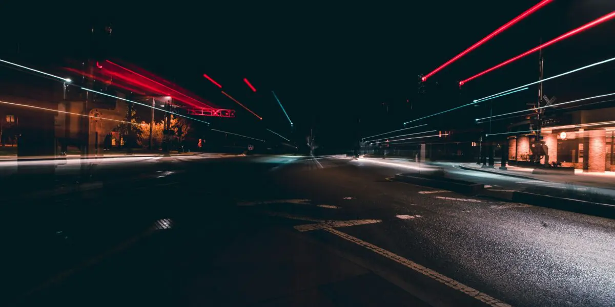 motion-blurred street lights at night