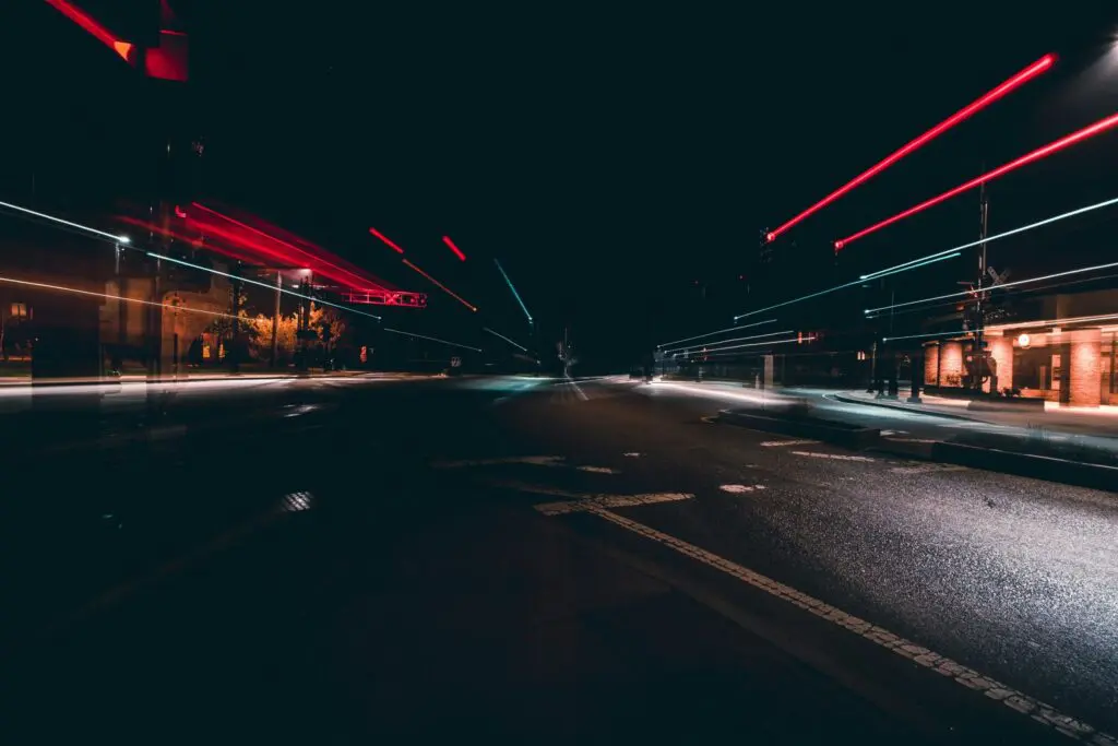 motion-blurred street lights at night