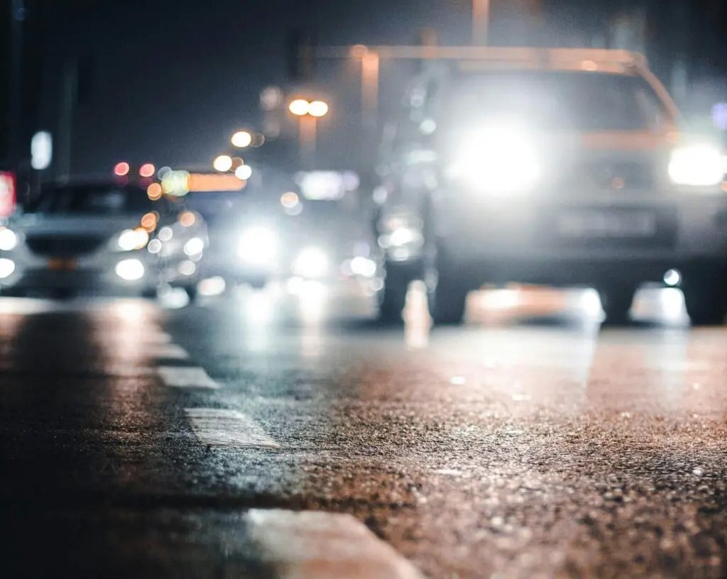 headlights of multiple vehicle accident